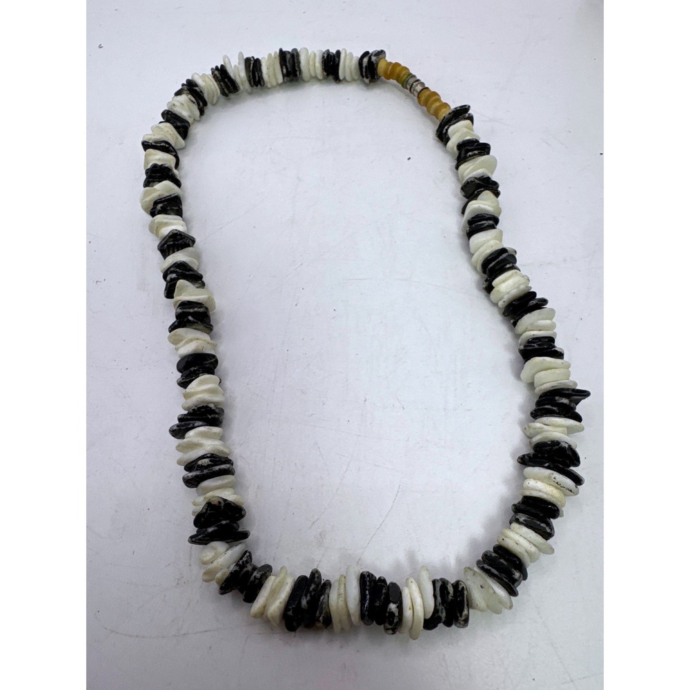 Vintage Black and White Puka Shell Necklace 18 Inch Surfer Beach Barrel Clasp